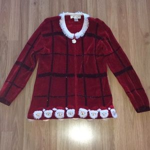 That Sweater red zip front with Santa trimmings S
